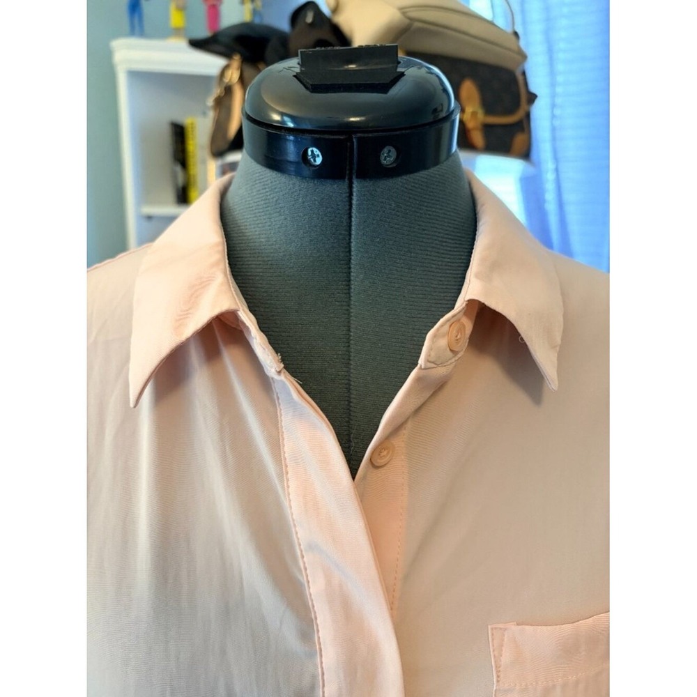 Nine West Blush Pink Button Up Blouse Womens L Long Sleeve Career Shirt Pocket - Picture 4 of 10